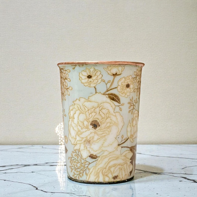 Juego de botellas de cobre puro con estampado floral esmaltado. imagen 5