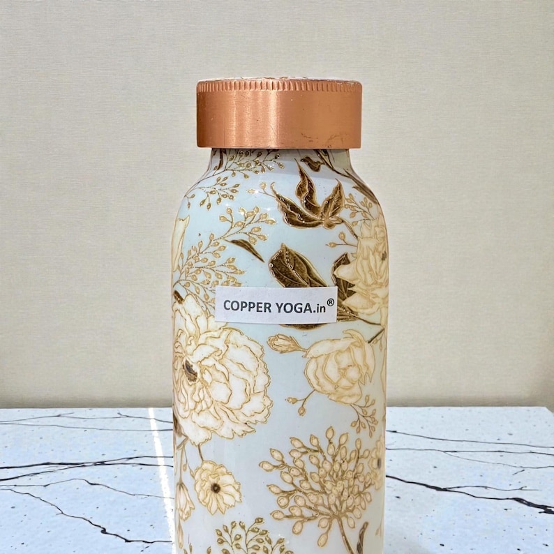 Juego de botellas de cobre puro con estampado floral esmaltado. imagen 3