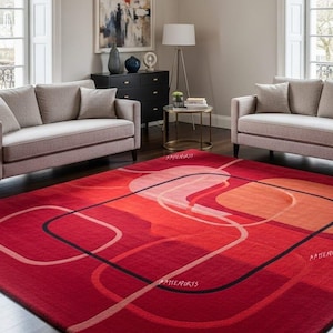 Hand Tufted Wool Area Rug | Abstract Geometric Design, Deep Red