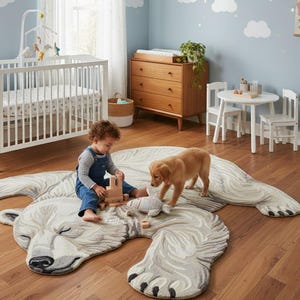 Kinderzimmer & Wohnzimmer Eisbär Form Teppich | Zeitgenössischer Hand getufteter Bärenteppich | Designer Abstrakte Welle für Balkon Und Kinderzimmer Teppich