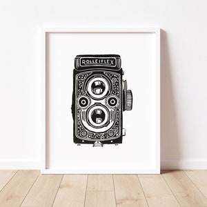 Vintage Camera Print, Black and White Photography Print Hasselblad, Rolleiflex image 1