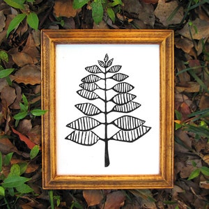 Modern Fern Plant Art - Forest Linocut Block Relief Print