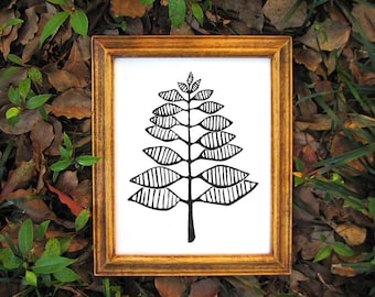 Modern Fern Plant Art - Forest Linocut Block Relief Print