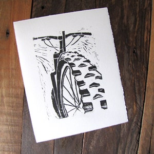 Mountain Bike Art Black Linocut Relief Print image 2