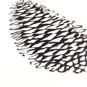 Black Botanical Nature Print Linocut Pinecone Print image 2