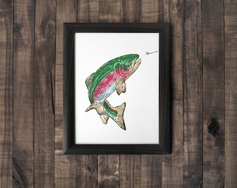 Rainbow Trout Fly Fishing Handmade Art Print