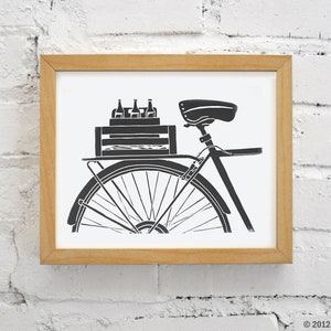 Beer and Bicycle Print, Black Wall Art Print