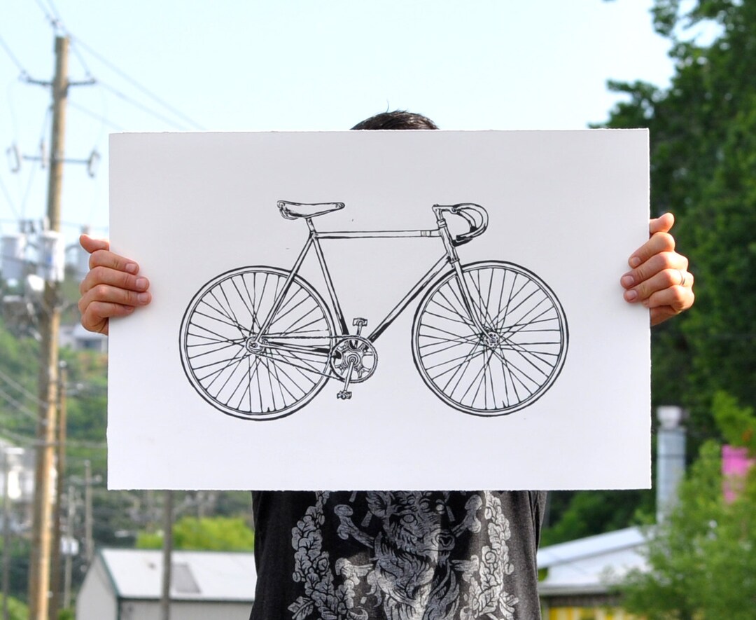 Bicycle Art Print Black Road Bike Wall Art Etsy