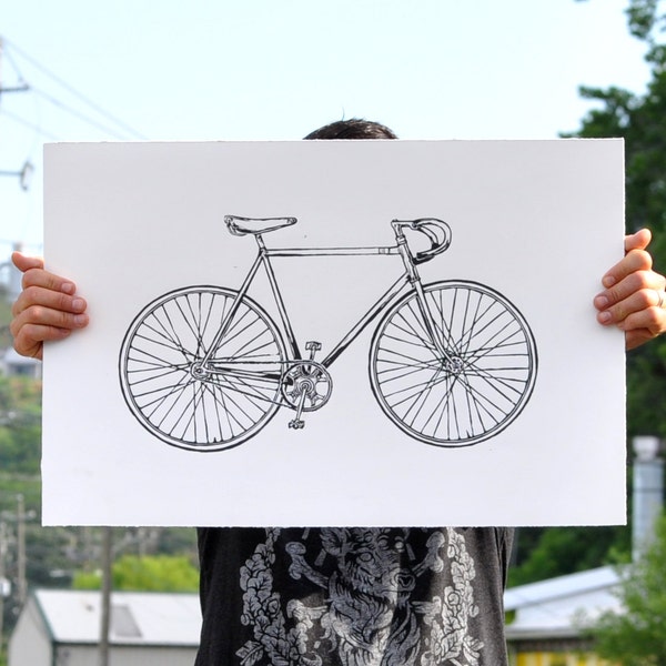 Bicycle Art Print - Black Road Bike Wall Art