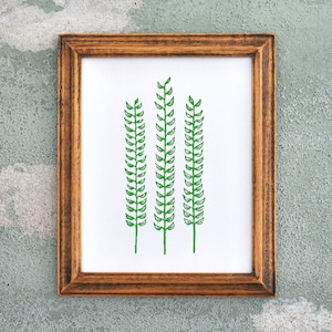 Forest Fern Green Linocut Block Print Botanical Decor image 1