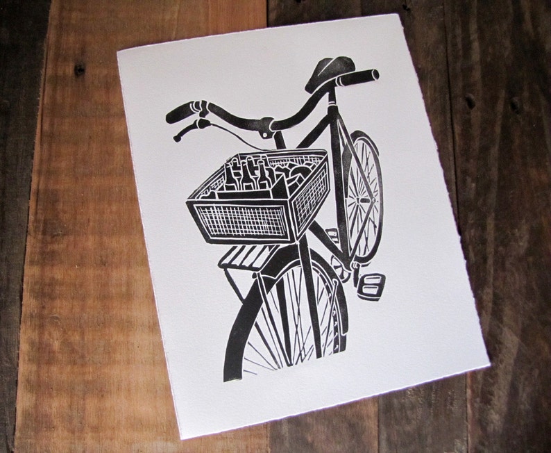 Bike Art and Beer Print Black Wall Print image 2