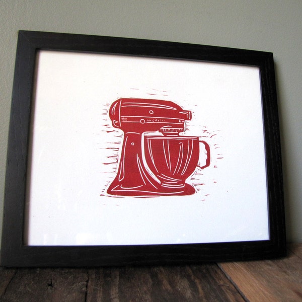 KitchenAid Mixer Linocut "Artists Proof" Block Print 8 x 10