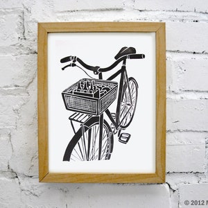 Bike Art and Beer Print Black Wall Print image 1