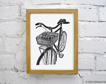 Bike Art and Beer Print - Black Wall Print