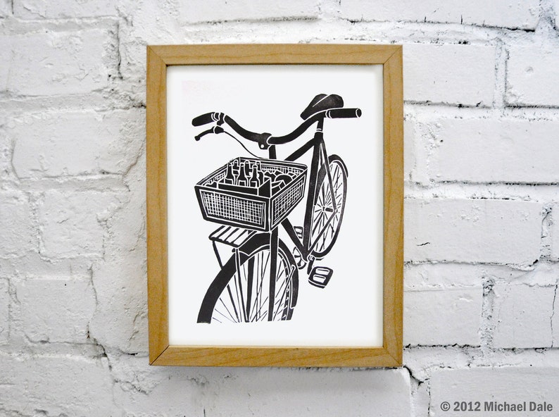 Bike Art and Beer Print Black Wall Print image 1