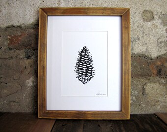 Przyroda nadruk z czarnym Pinecone Linoryt art
