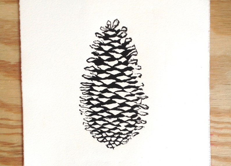 Black Botanical Nature Print Linocut Pinecone Print image 3