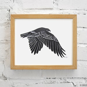 Hawk Linocut Impresión Falconry Bird Red Tailed Hawk imagen 1