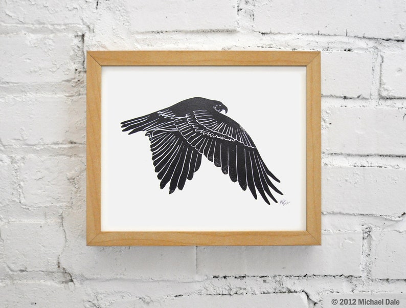 Hawk Linocut Print Falconry Bird Red Tailed Hawk image 1