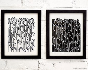 Black and White Art - Architecture Linocut Block Wall Art Print