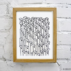 Urban Architecture Downtown Linocut Relief Print