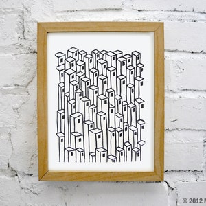 Urban Architecture Downtown Linocut Relief Print image 1