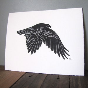 Hawk Linocut Impresión Falconry Bird Red Tailed Hawk imagen 5