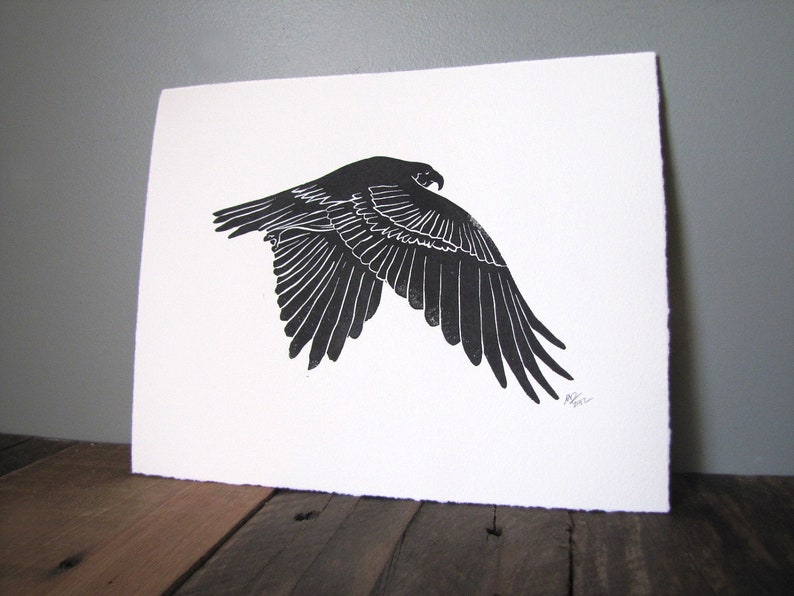 Hawk Linocut Impresión Falconry Bird Red Tailed Hawk imagen 5