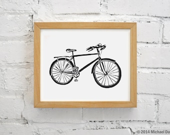 Bike Print Linocut Relief Art - Printmaking Commuter Bicycle
