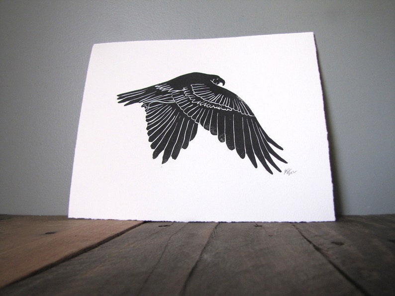 Hawk Linocut Impresión Falconry Bird Red Tailed Hawk imagen 3