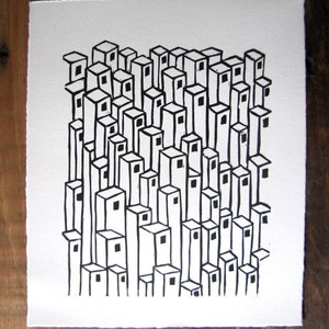 Urban Architecture Downtown Linocut Relief Print image 4