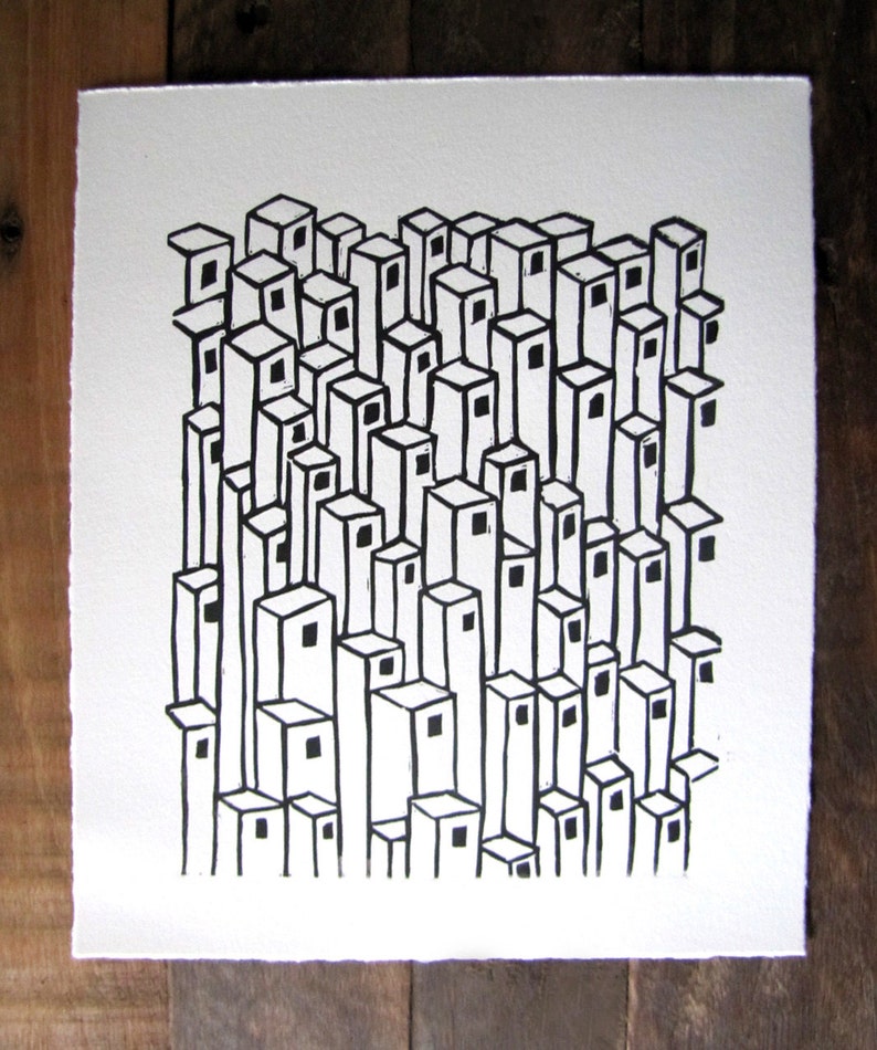 Urban Architecture Downtown Linocut Relief Print image 4