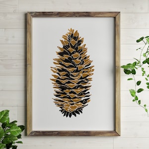 Art Print with Black and Bronze Pinecone Art image 1