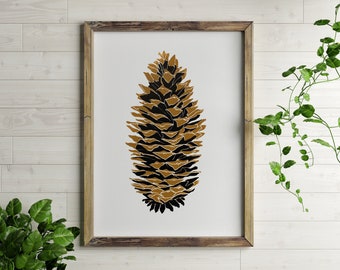 Art Print with Black and Bronze Pinecone Art