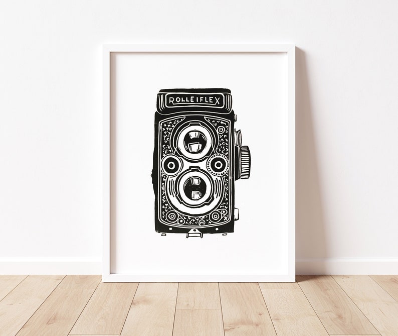 Vintage Camera Print, Black and White Photography Print Hasselblad, Rolleiflex image 1