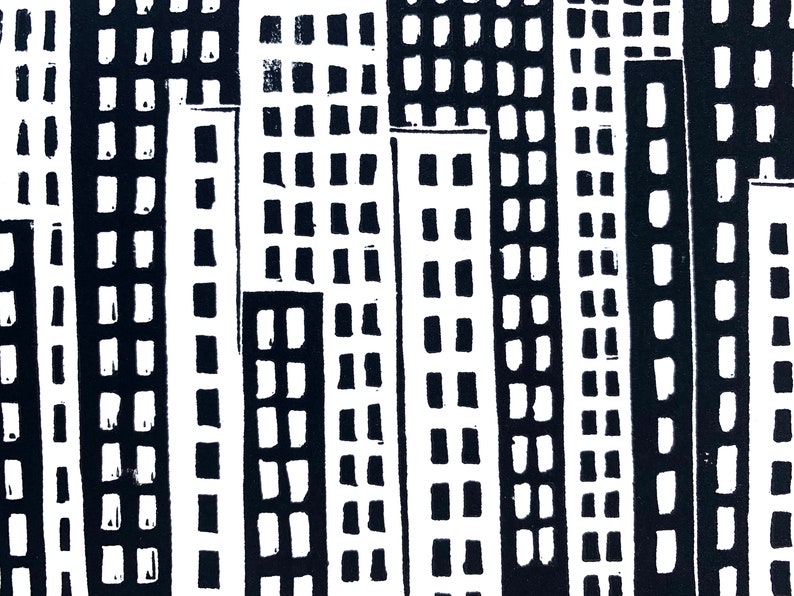 City Life Linocut Print Buildings Architecture New York - Etsy