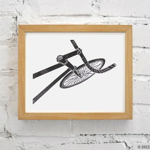 Fixie Bike Art Linocut Relief Print - Printmaking Bicycle Commuter Hipster Messenger Fixed Gear Singlespeed