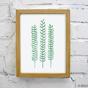 Forest Fern Green Linocut Block Print Botanical Decor image 3