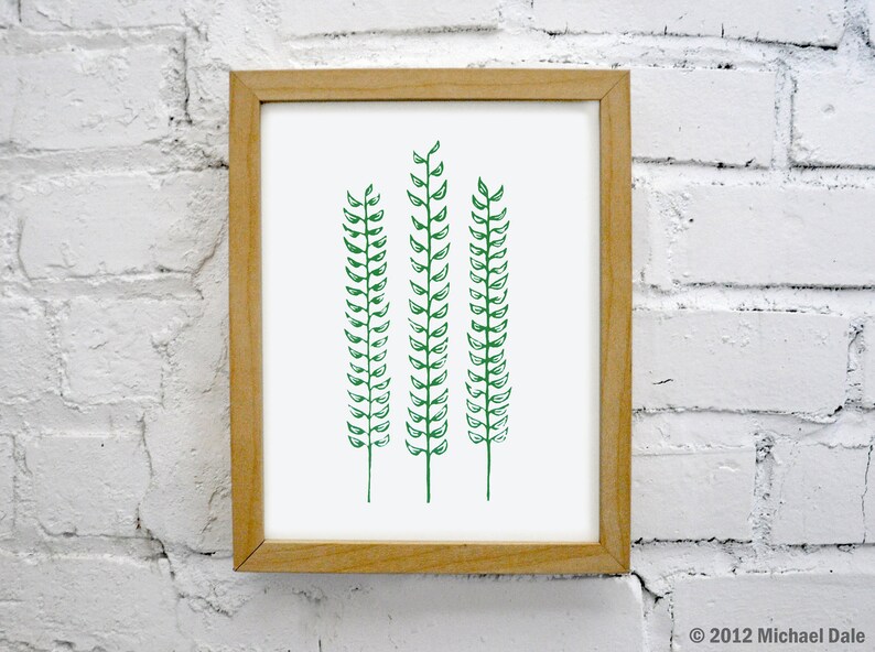 Forest Fern Green Linocut Block Print Botanical Decor image 3