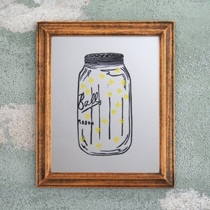 Mason Jar Print - Summer Firefly Lightning Bug Print