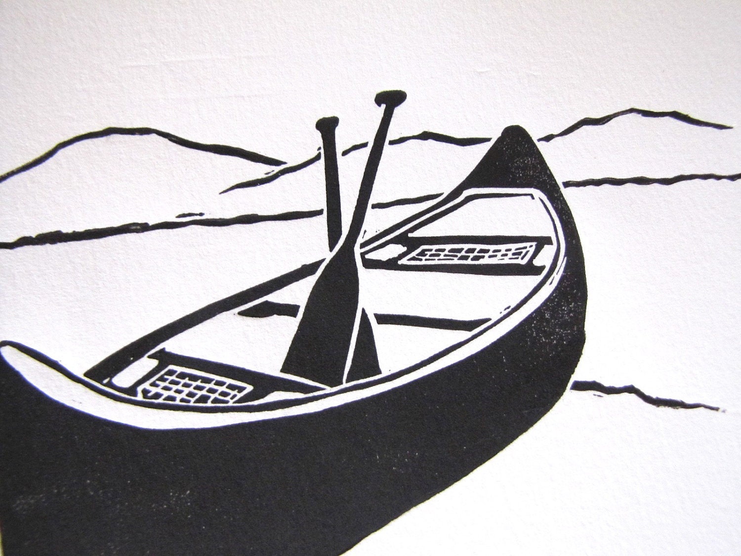 Canoe Handmade Print Lake River Mountains Etsy