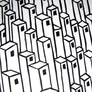 Urban Architecture Downtown Linocut Relief Print image 5