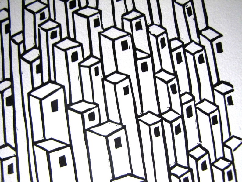 Urban Architecture Downtown Linocut Relief Print image 5