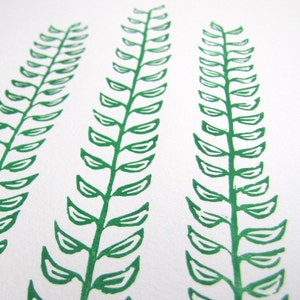 Forest Fern Green Linocut Block Print Botanical Decor image 2