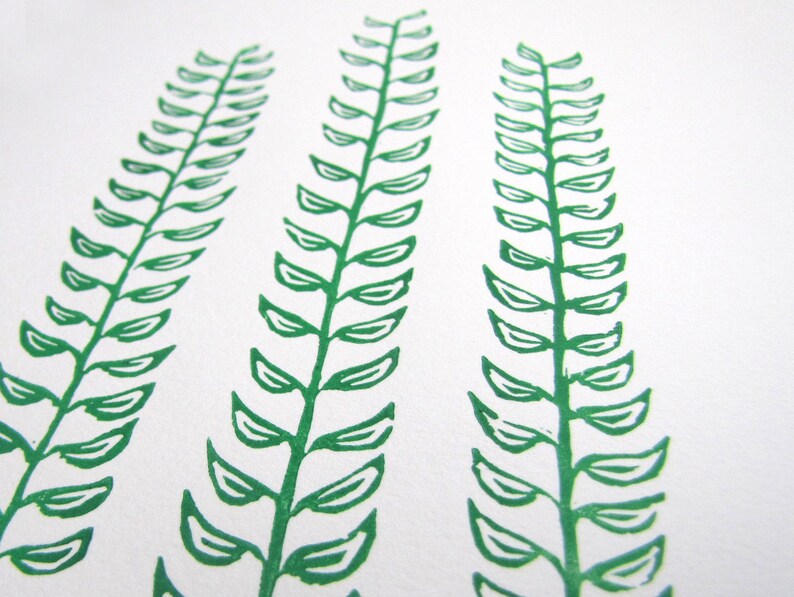 Forest Fern Green Linocut Block Print Botanical Decor image 2