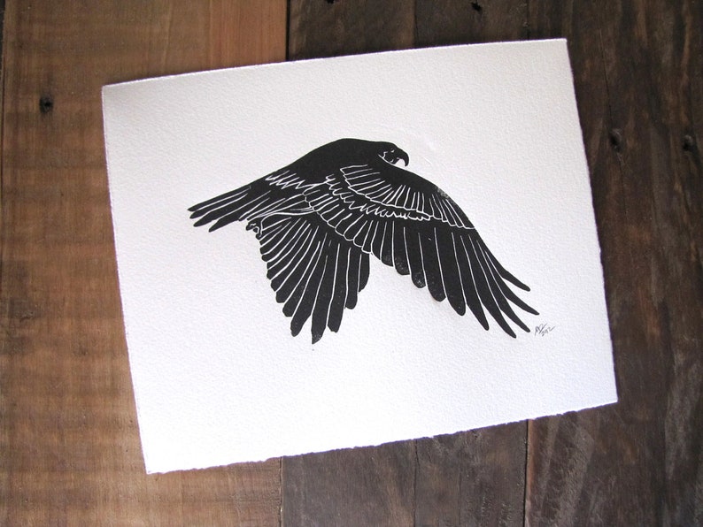 Hawk Linocut Impresión Falconry Bird Red Tailed Hawk imagen 2