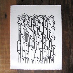 Urban Architecture Downtown Linocut Relief Print image 2