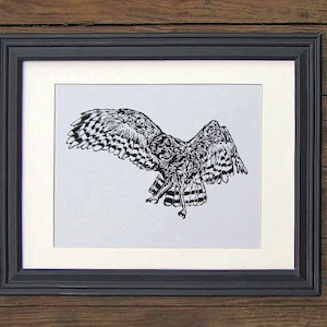 Owl Hunting Prey Block Print Wall Art