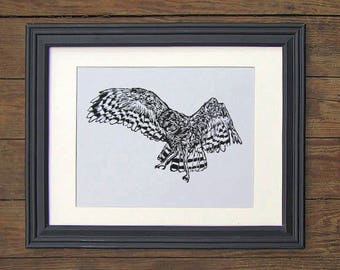 Owl Hunting Prey Block Print Wall Art