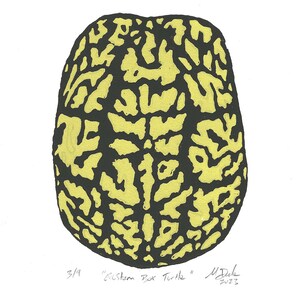 Carapace de tortue jaune et noir imprimé fait main linogravure impression bloc image 2